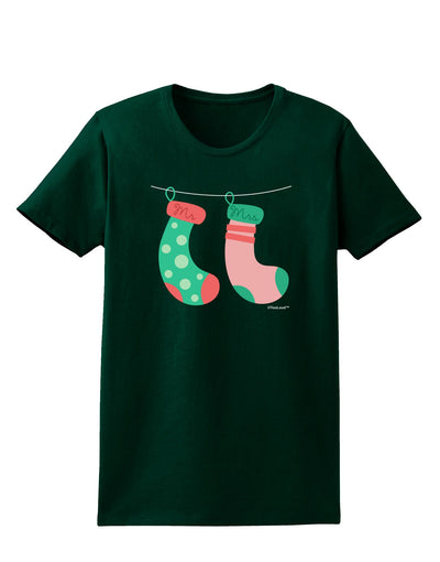 Cute Mr and Mrs Christmas Couple Stockings Womens Dark T-Shirt by TooLoud-Womens T-Shirt-TooLoud-Forest-Green-Small-Davson Sales