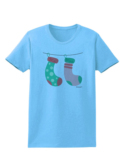 Cute Mr and Mrs Christmas Couple Stockings Womens T-Shirt by TooLoud-Womens T-Shirt-TooLoud-Aquatic-Blue-X-Small-Davson Sales