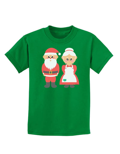 Cute Mr and Mrs Santa Claus Couple Christmas Childrens Dark T-Shirt-Childrens T-Shirt-TooLoud-Kelly-Green-X-Small-Davson Sales