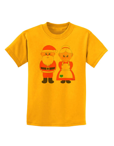 Cute Mr and Mrs Santa Claus Couple Christmas Childrens T-Shirt-Childrens T-Shirt-TooLoud-Gold-X-Small-Davson Sales