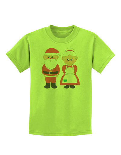 Cute Mr and Mrs Santa Claus Couple Christmas Childrens T-Shirt-Childrens T-Shirt-TooLoud-Lime-Green-X-Small-Davson Sales