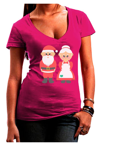 Cute Mr and Mrs Santa Claus Couple Christmas Juniors V-Neck Dark T-Shirt-Womens V-Neck T-Shirts-TooLoud-Hot-Pink-Juniors Fitted Small-Davson Sales