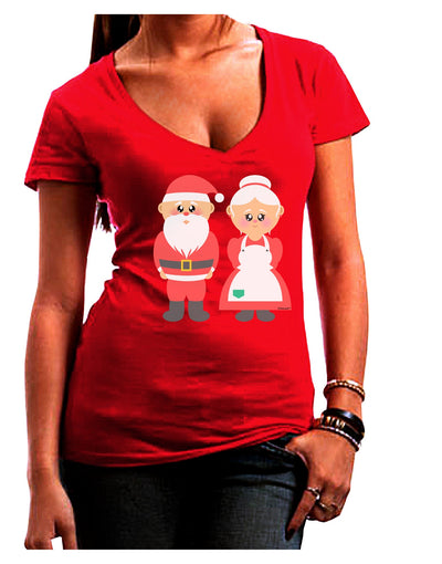 Cute Mr and Mrs Santa Claus Couple Christmas Juniors V-Neck Dark T-Shirt-Womens V-Neck T-Shirts-TooLoud-Red-Juniors Fitted Small-Davson Sales