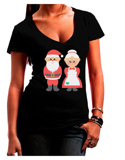 Cute Mr and Mrs Santa Claus Couple Christmas Juniors V-Neck Dark T-Shirt-Womens V-Neck T-Shirts-TooLoud-Black-Juniors Fitted Small-Davson Sales