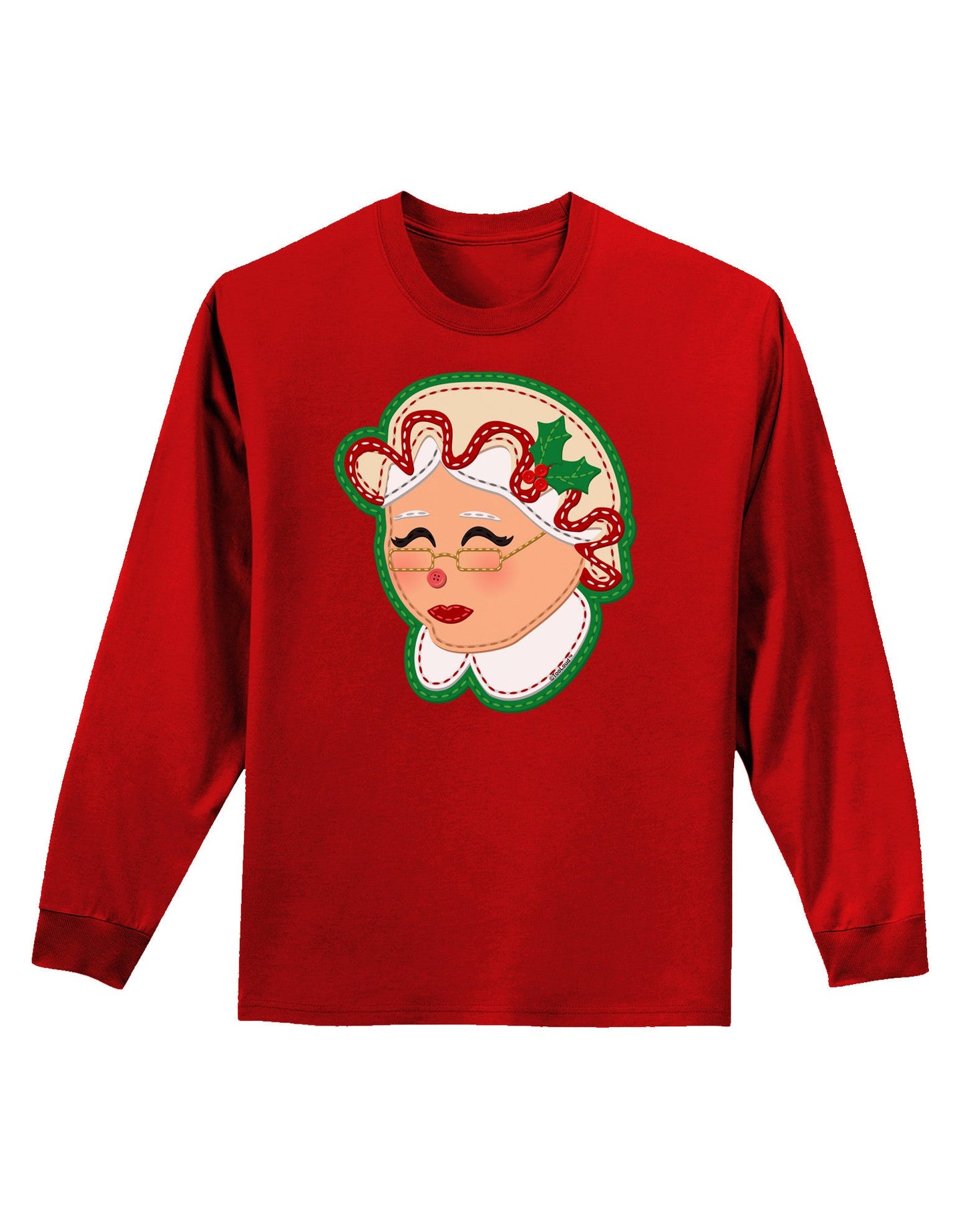 Cute Mrs Claus Face Faux Applique Adult Long Sleeve Dark T-Shirt-TooLoud-Red-Small-Davson Sales