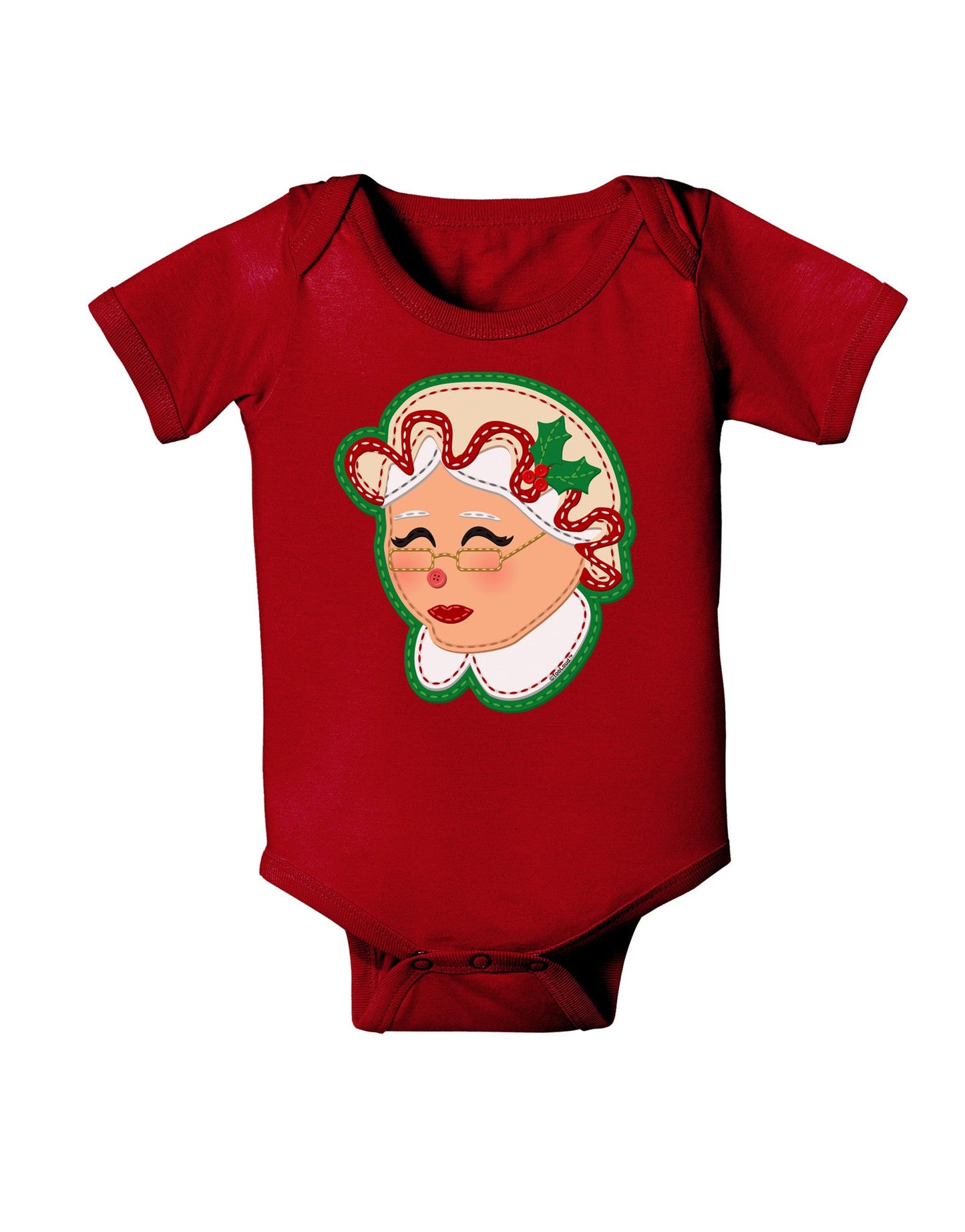 Cute Mrs Claus Face Faux Applique Baby Romper Bodysuit Dark-Baby Romper-TooLoud-Red-06-Months-Davson Sales