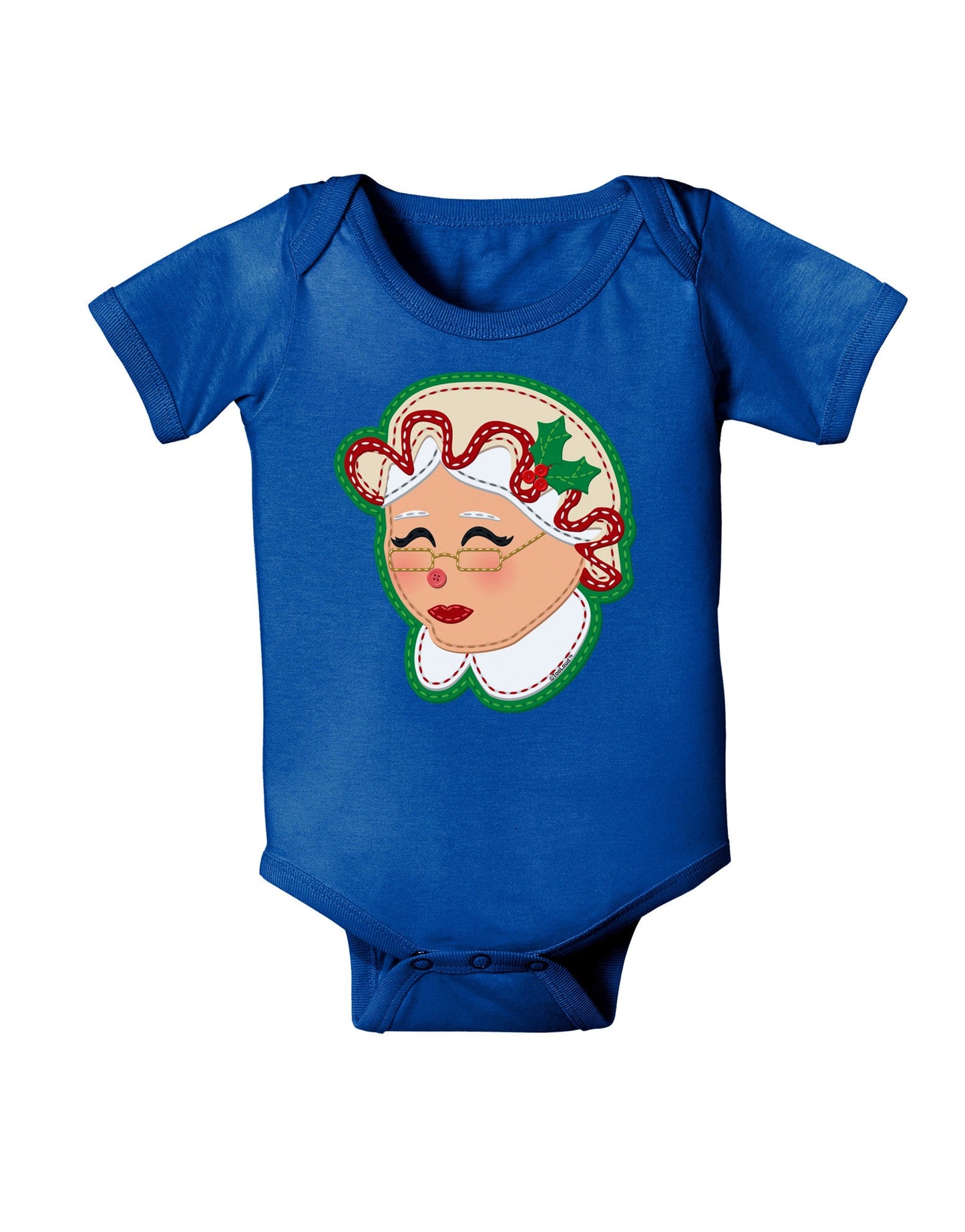 Cute Mrs Claus Face Faux Applique Baby Romper Bodysuit Dark-Baby Romper-TooLoud-Royal-Blue-06-Months-Davson Sales