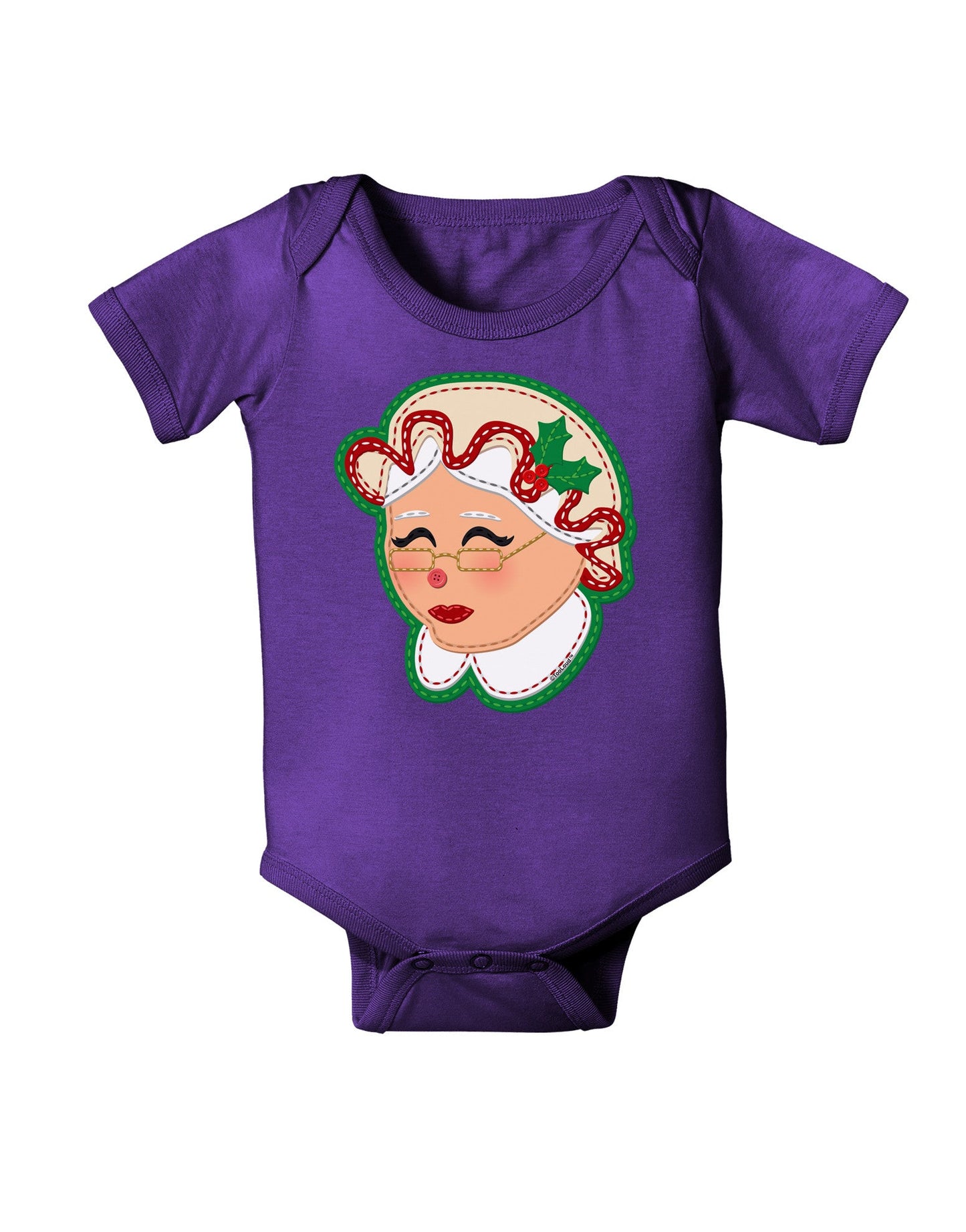Cute Mrs Claus Face Faux Applique Baby Romper Bodysuit Dark-Baby Romper-TooLoud-Purple-06-Months-Davson Sales