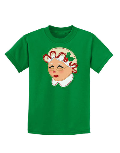 Cute Mrs Claus Face Faux Applique Childrens Dark T-Shirt-Childrens T-Shirt-TooLoud-Kelly-Green-X-Small-Davson Sales