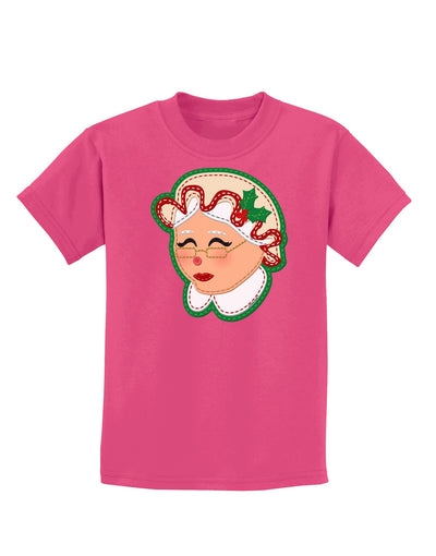 Cute Mrs Claus Face Faux Applique Childrens Dark T-Shirt-Childrens T-Shirt-TooLoud-Sangria-X-Small-Davson Sales