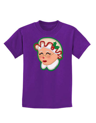 Cute Mrs Claus Face Faux Applique Childrens Dark T-Shirt-Childrens T-Shirt-TooLoud-Purple-X-Small-Davson Sales