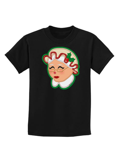 Cute Mrs Claus Face Faux Applique Childrens Dark T-Shirt-Childrens T-Shirt-TooLoud-Black-X-Small-Davson Sales