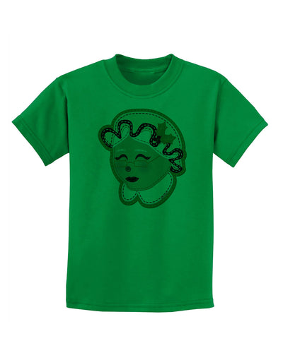 Cute Mrs Claus Face Faux Applique Childrens T-Shirt-Childrens T-Shirt-TooLoud-Kelly-Green-X-Small-Davson Sales