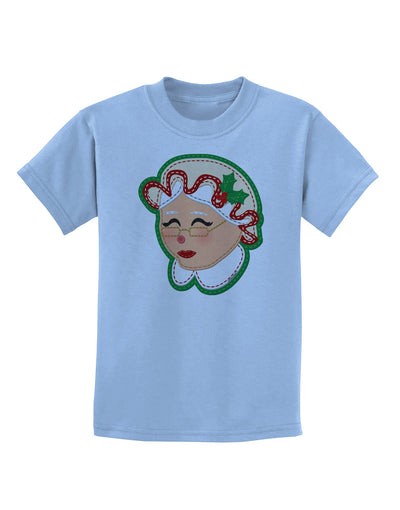 Cute Mrs Claus Face Faux Applique Childrens T-Shirt-Childrens T-Shirt-TooLoud-Light-Blue-X-Small-Davson Sales