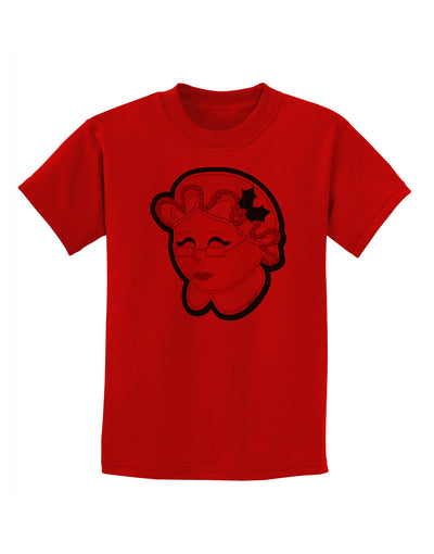 Cute Mrs Claus Face Faux Applique Childrens T-Shirt-Childrens T-Shirt-TooLoud-Red-X-Small-Davson Sales