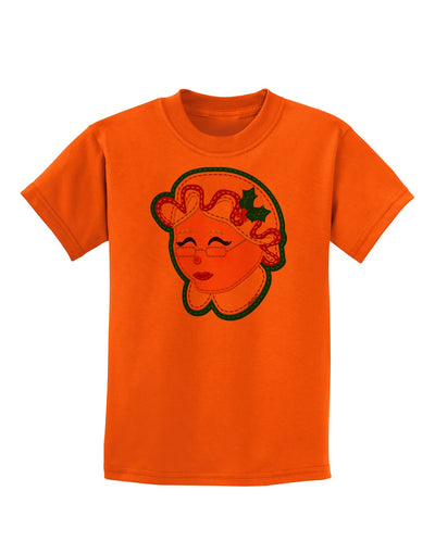 Cute Mrs Claus Face Faux Applique Childrens T-Shirt-Childrens T-Shirt-TooLoud-Orange-X-Small-Davson Sales
