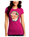 Cute Mrs Claus Face Faux Applique Juniors Crew Dark T-Shirt-T-Shirts Juniors Tops-TooLoud-Hot-Pink-Juniors Fitted Small-Davson Sales