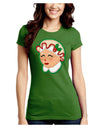 Cute Mrs Claus Face Faux Applique Juniors Crew Dark T-Shirt-T-Shirts Juniors Tops-TooLoud-Kiwi-Green-Juniors Fitted Small-Davson Sales