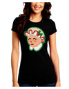 Cute Mrs Claus Face Faux Applique Juniors Crew Dark T-Shirt-T-Shirts Juniors Tops-TooLoud-Black-Juniors Fitted Small-Davson Sales