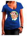 Cute Mrs Claus Face Faux Applique Juniors V-Neck Dark T-Shirt-Womens V-Neck T-Shirts-TooLoud-Royal-Blue-Juniors Fitted Small-Davson Sales