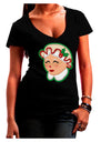 Cute Mrs Claus Face Faux Applique Juniors V-Neck Dark T-Shirt-Womens V-Neck T-Shirts-TooLoud-Black-Juniors Fitted Small-Davson Sales