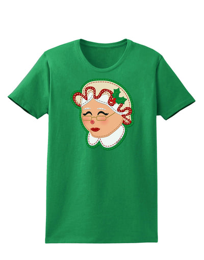 Cute Mrs Claus Face Faux Applique Womens Dark T-Shirt-TooLoud-Kelly-Green-X-Small-Davson Sales