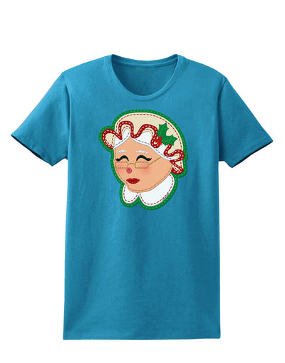 Cute Mrs Claus Face Faux Applique Womens Dark T-Shirt-TooLoud-Turquoise-X-Small-Davson Sales