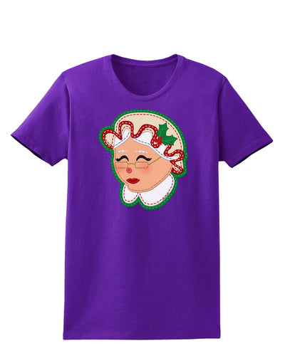 Cute Mrs Claus Face Faux Applique Womens Dark T-Shirt-TooLoud-Purple-X-Small-Davson Sales