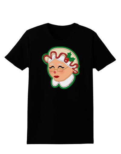 Cute Mrs Claus Face Faux Applique Womens Dark T-Shirt-TooLoud-Black-X-Small-Davson Sales