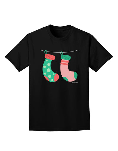 Cute Mrs and Mrs Christmas Couple Stockings Adult Dark T-Shirt by TooLoud-Mens T-Shirt-TooLoud-Black-Small-Davson Sales