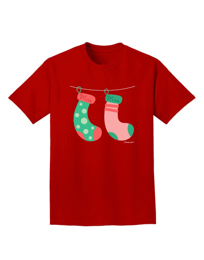 Cute Mrs and Mrs Christmas Couple Stockings Adult Dark T-Shirt by TooLoud-Mens T-Shirt-TooLoud-Red-Small-Davson Sales