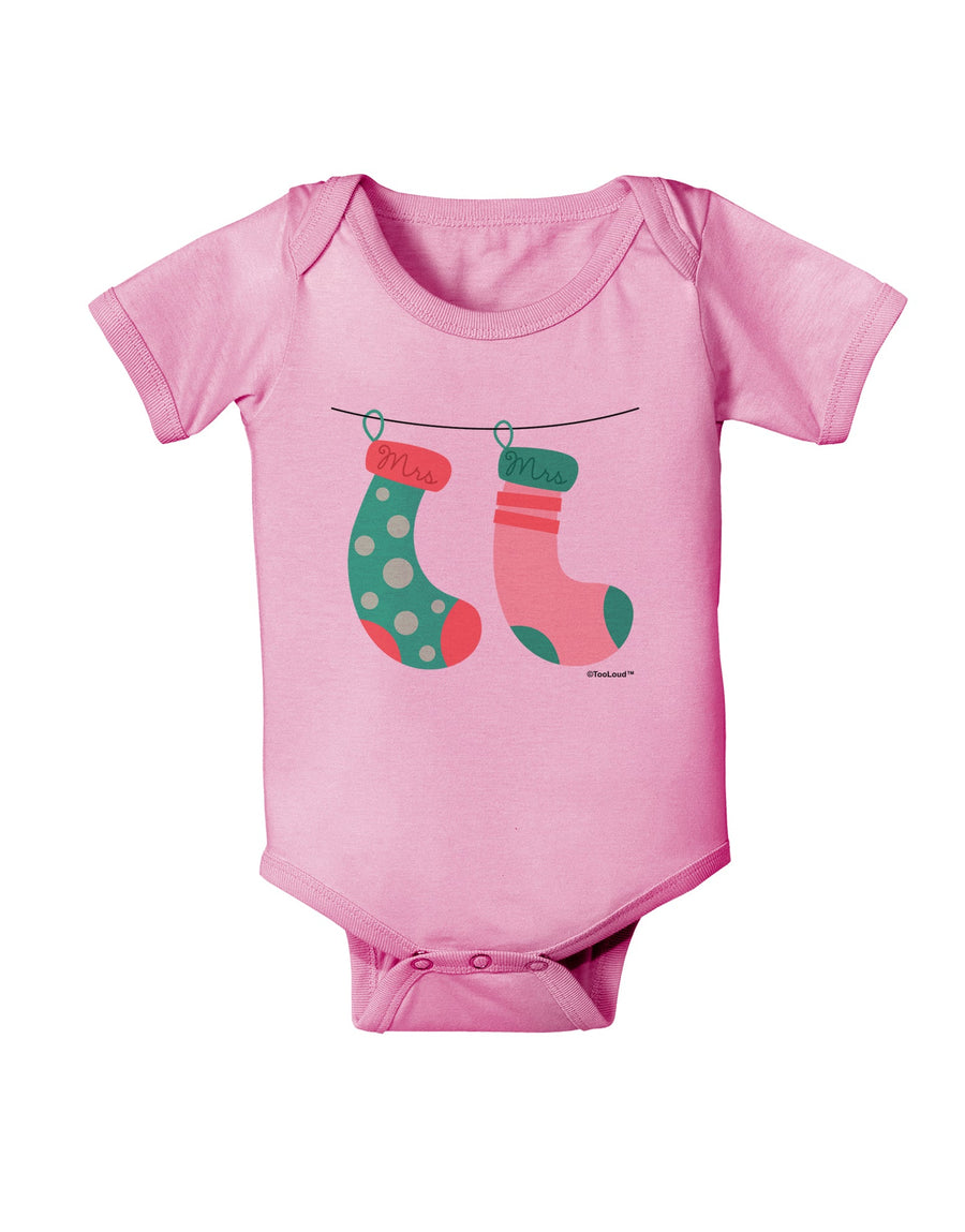 Cute Mrs and Mrs Christmas Couple Stockings Baby Romper Bodysuit by TooLoud-Baby Romper-TooLoud-White-06-Months-Davson Sales