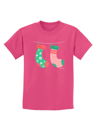 Cute Mrs and Mrs Christmas Couple Stockings Childrens Dark T-Shirt by TooLoud-Childrens T-Shirt-TooLoud-Sangria-X-Small-Davson Sales