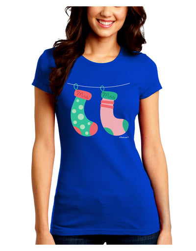 Cute Mrs and Mrs Christmas Couple Stockings Juniors Crew Dark T-Shirt by TooLoud-T-Shirts Juniors Tops-TooLoud-Royal-Blue-Juniors Fitted Small-Davson Sales