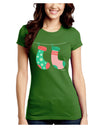 Cute Mrs and Mrs Christmas Couple Stockings Juniors Crew Dark T-Shirt by TooLoud-T-Shirts Juniors Tops-TooLoud-Kiwi-Green-Juniors Fitted X-Small-Davson Sales