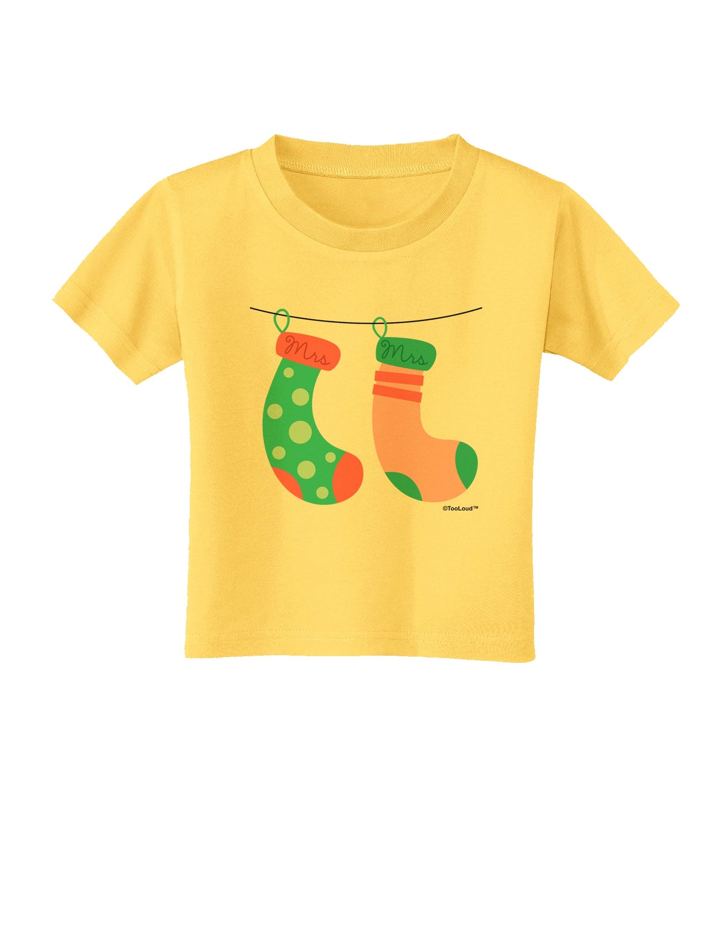 Cute Mrs and Mrs Christmas Couple Stockings Toddler T-Shirt by TooLoud-Toddler T-Shirt-TooLoud-Yellow-2T-Davson Sales