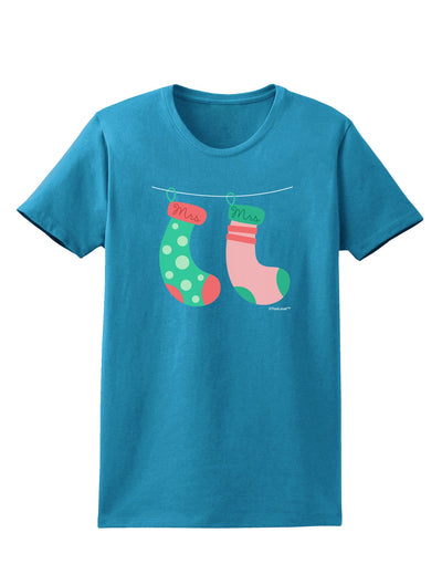 Cute Mrs and Mrs Christmas Couple Stockings Womens Dark T-Shirt by TooLoud-Womens T-Shirt-TooLoud-Turquoise-X-Small-Davson Sales