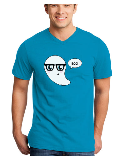 Cute Nerd Ghost Boo Halloween Adult Dark V-Neck T-Shirt-TooLoud-Turquoise-Small-Davson Sales