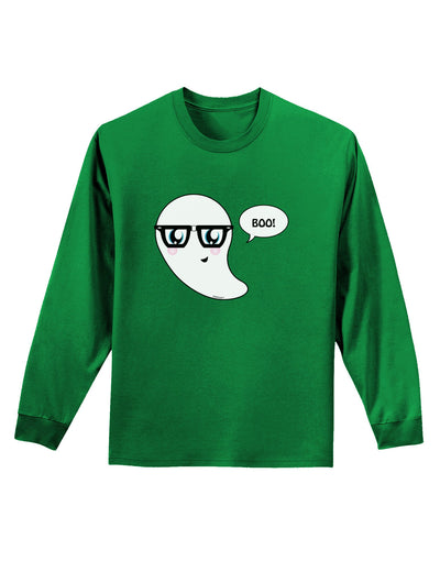 Cute Nerd Ghost Boo Halloween Adult Long Sleeve Dark T-Shirt-TooLoud-Kelly-Green-Small-Davson Sales