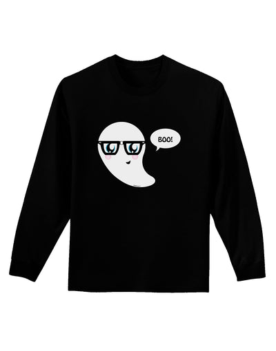 Cute Nerd Ghost Boo Halloween Adult Long Sleeve Dark T-Shirt-TooLoud-Black-Small-Davson Sales