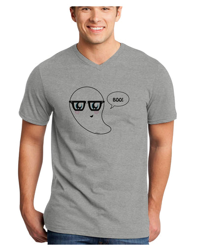 Cute Nerd Ghost Boo Halloween Adult V-Neck T-shirt-Mens V-Neck T-Shirt-TooLoud-HeatherGray-Small-Davson Sales