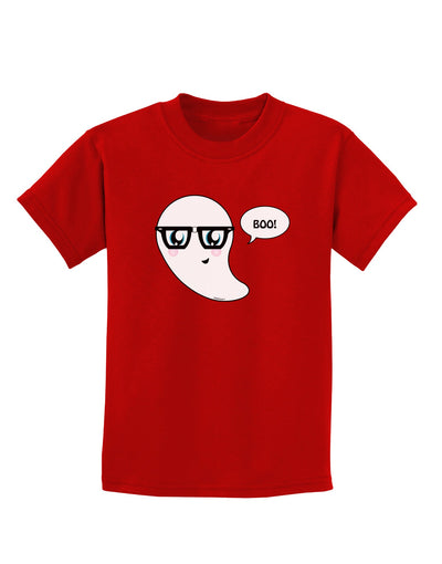 Cute Nerd Ghost Boo Halloween Childrens Dark T-Shirt-Childrens T-Shirt-TooLoud-Red-X-Small-Davson Sales