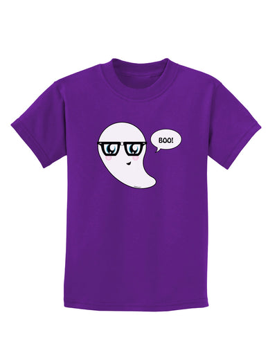 Cute Nerd Ghost Boo Halloween Childrens Dark T-Shirt-Childrens T-Shirt-TooLoud-Purple-X-Small-Davson Sales