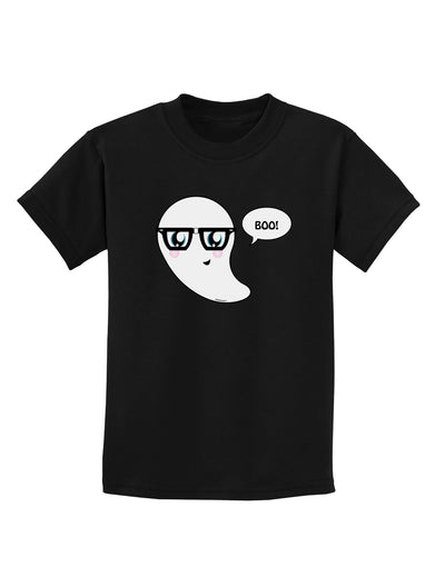 Cute Nerd Ghost Boo Halloween Childrens Dark T-Shirt-Childrens T-Shirt-TooLoud-Black-X-Small-Davson Sales