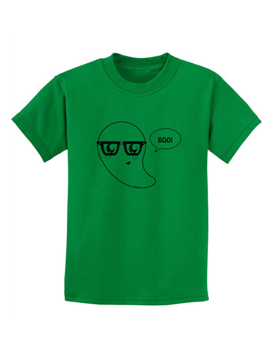 Cute Nerd Ghost Boo Halloween Childrens T-Shirt-Childrens T-Shirt-TooLoud-Kelly-Green-X-Small-Davson Sales