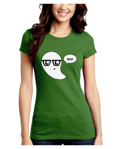 Cute Nerd Ghost Boo Halloween Juniors Crew Dark T-Shirt-T-Shirts Juniors Tops-TooLoud-Kiwi-Green-Juniors Fitted Small-Davson Sales