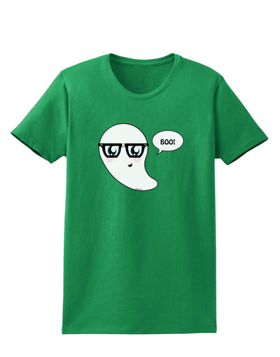 Cute Nerd Ghost Boo Halloween Womens Dark T-Shirt-TooLoud-Kelly-Green-X-Small-Davson Sales