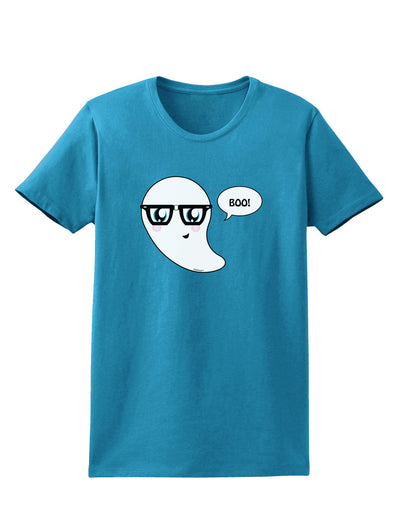 Cute Nerd Ghost Boo Halloween Womens Dark T-Shirt-TooLoud-Turquoise-X-Small-Davson Sales