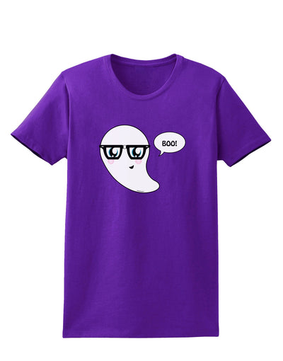 Cute Nerd Ghost Boo Halloween Womens Dark T-Shirt-TooLoud-Purple-X-Small-Davson Sales