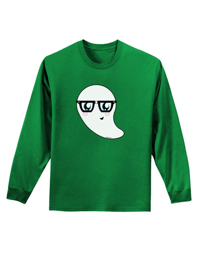 Cute Nerd Ghost Halloween Adult Long Sleeve Dark T-Shirt-TooLoud-Kelly-Green-Small-Davson Sales